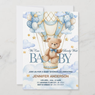 Boho-Teddybär-Junge-Blauer-Teddybär-Kaum-Warten-Ba Einladung