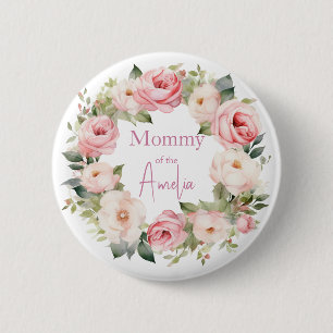 Boho-Teddybär-Mädchen Rosa Bär Blumen Geburtstag Button