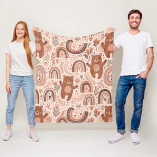 Boho-Teddybär-Regenbogen Braun Beige Rosé Fleecedecke