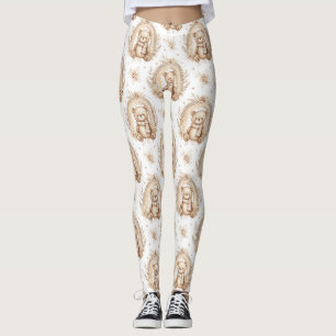 Boho-Teddybär-Regenbogen-Neutrale Blumen Leggings