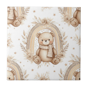Boho-Teddybär-Regenbogen-Neutrales-Blumenmuster Fliese