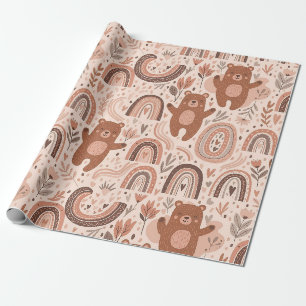 Boho-Teddybär-Regenbogennursery-Muster Geschenkpapier