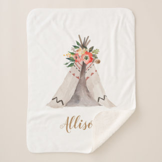 Boho Teepee Baby Girl Monogram Sherpa Blanket Sherpadecke