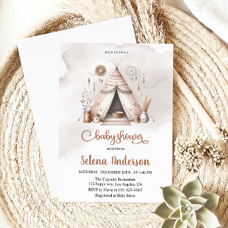 Boho Teepee Baby Shower Einladung