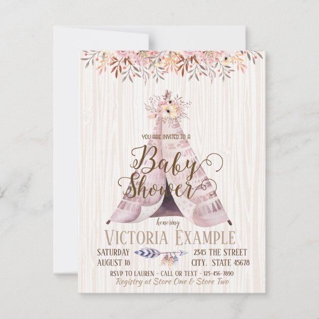 Boho TeePee Baby Shower Einladungen (Vorderseite)