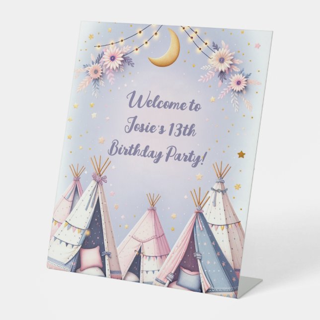 Boho Teepee Girly Sleepover Slumber Party Sockelschild (Vorderseite)