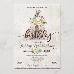 Boho TeePee invitation anniversaire, premier anniv