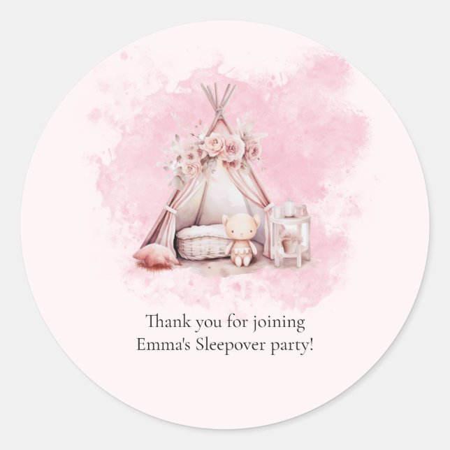 Boho Teepee tente Sleepover Favoriser autocollant (Devant)