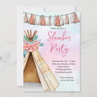 Boho Teepee Zent Sleepover Party Einladung