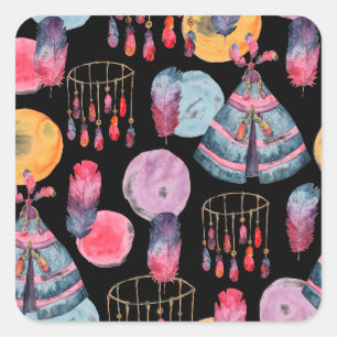 Boho Tent Pattern Quadratischer Aufkleber
