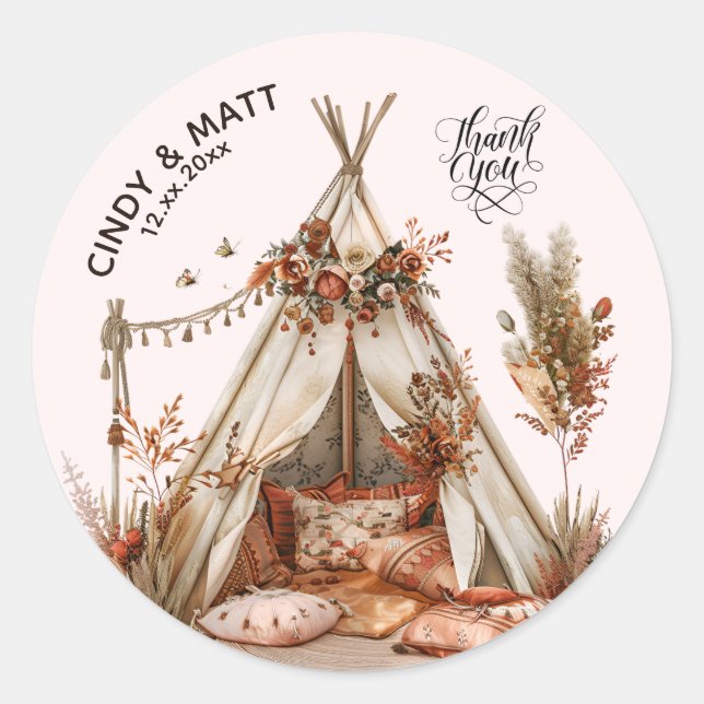 Boho Tent Vielen Dank Wedding Runder Aufkleber (Vorderseite)