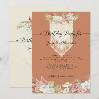 Boho Terra Cotta Tropical Floral Pampas Geburtstag Einladung