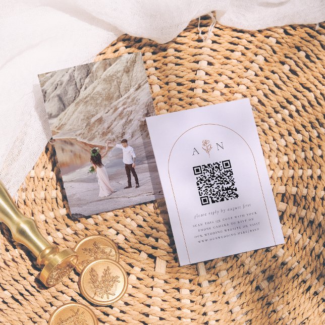Boho Terracotta Arch & Foto QR Code Wedding RSVP Begleitkarte (Von Creator hochgeladen)