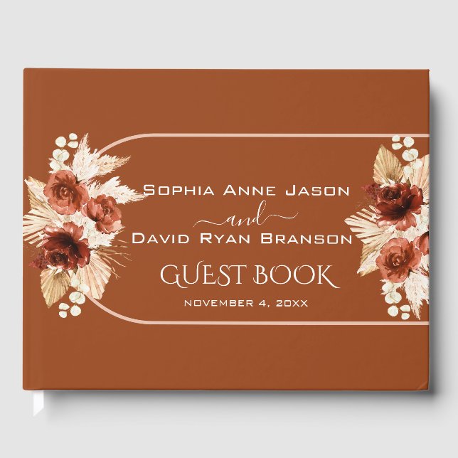Boho Terracotta Arch Pampas Grass Floral Wedding Gästebuch (Vorderseite)