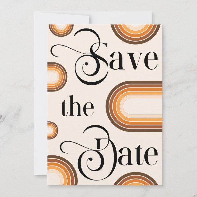 Boho Terracotta Arch & Retro Script Foto Wedding Save The Date (Vorderseite)