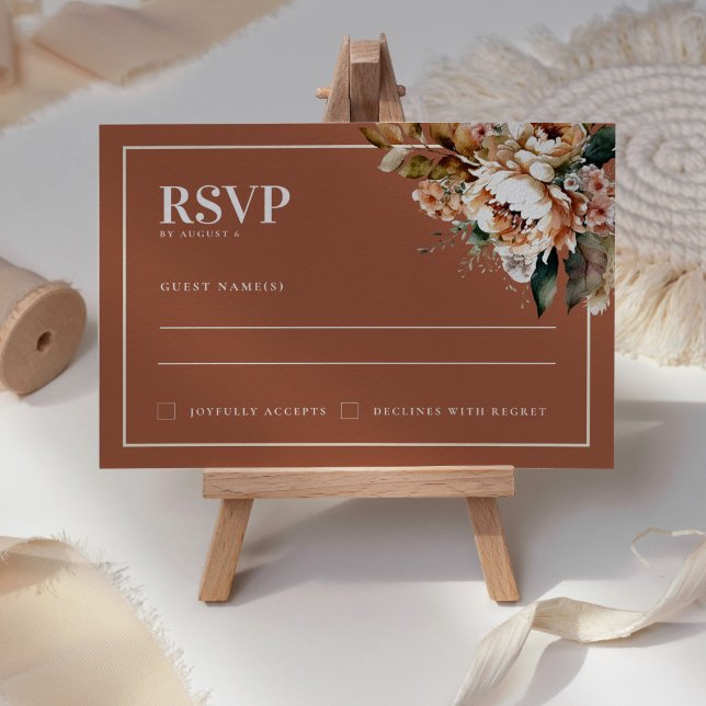 Boho Terracotta Autumn Flowers Wedding Carte RSVP (Créateur téléchargé)