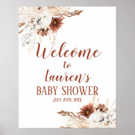 Boho Terracotta Baby Shower Girl Begrüßungszeichen Poster
