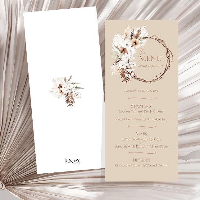 Boho Terracotta Beige Blumenkreide Menü (Boho Terracotta Beige Floral Wreath Wedding Menu)