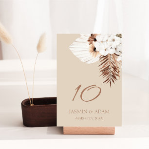 Boho Terracotta Beige Pampas Grass Floral Wedding Tischnummer