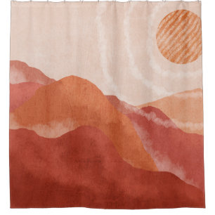 Boho Terracotta Berge, abstraktes Poster. Duschvorhang