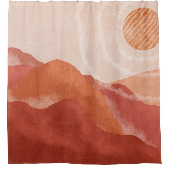 Boho Terracotta Berge, abstraktes Poster. Duschvorhang (Vorderseite)