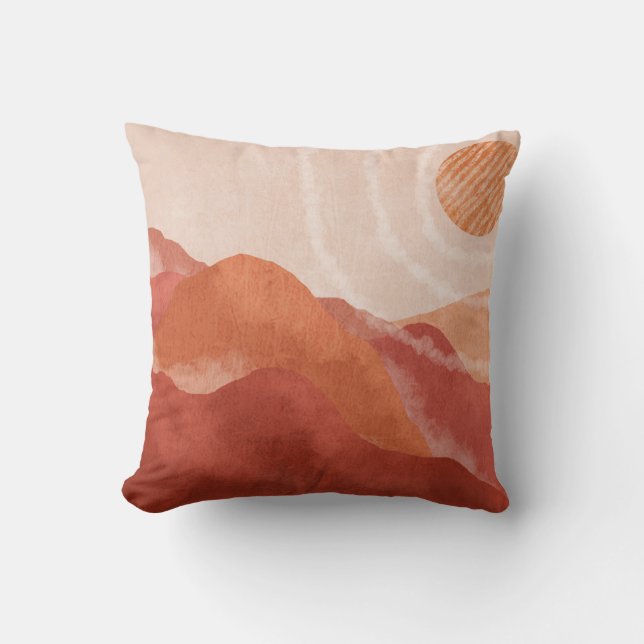 Boho Terracotta Berge, abstraktes Poster. Kissen (Vorderseite)