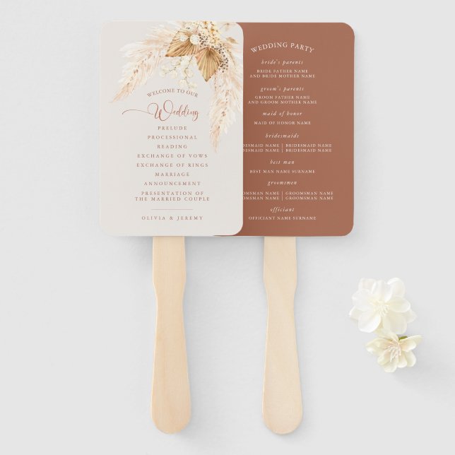 Boho Terracotta Blume und Pampas Grass H Fächer (Vorne und Hinten)