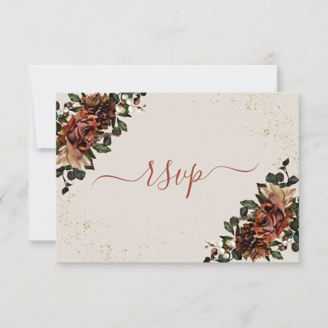 Boho Terracotta Botanique Floral Or RSVP (Devant)