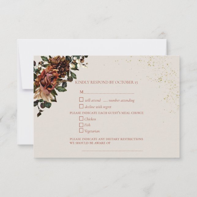 Boho Terracotta Botanique Floral Or RSVP (Dos)