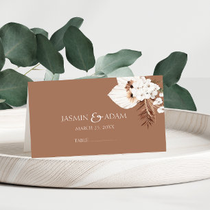 Boho Terracotta Brown Pampas Grass Floral Wedding Platzkarte