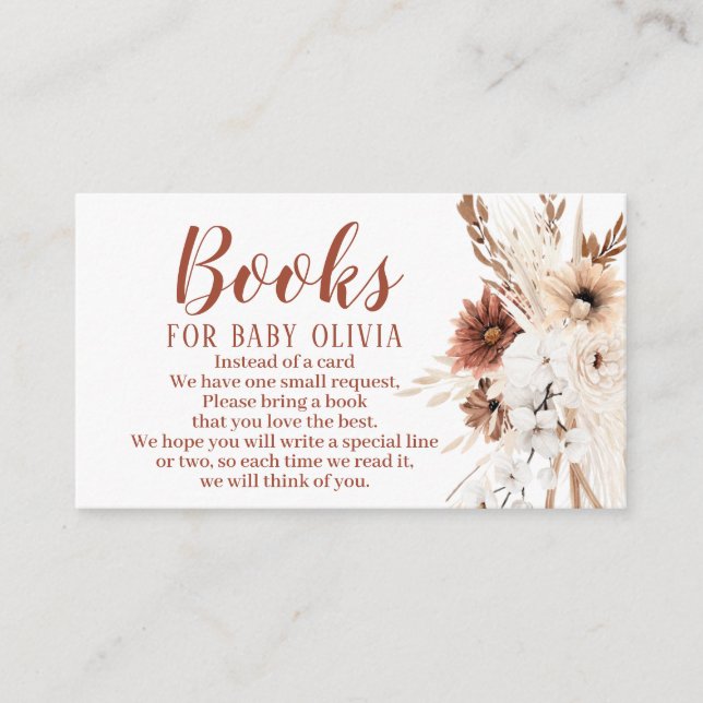 Boho Terracotta Bücher für Babyverpackungskarte Begleitkarte (Vorderseite)