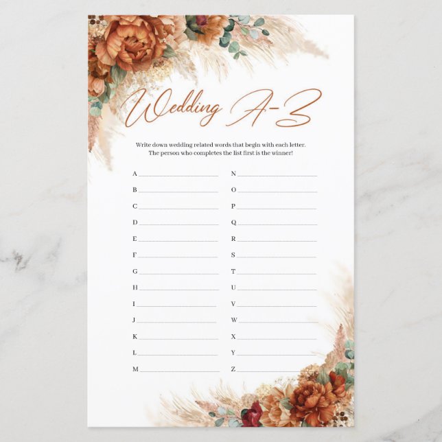 Boho terracotta burgundy pampas grass Wedding A-Z (Vorderseite)