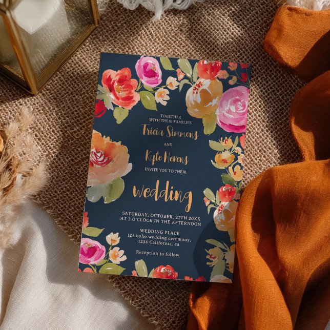 Boho Terracotta Burnt Orange Floral Wedding Einladung (Boho Terracotta Burnt Orange Floral Wedding Invitation)