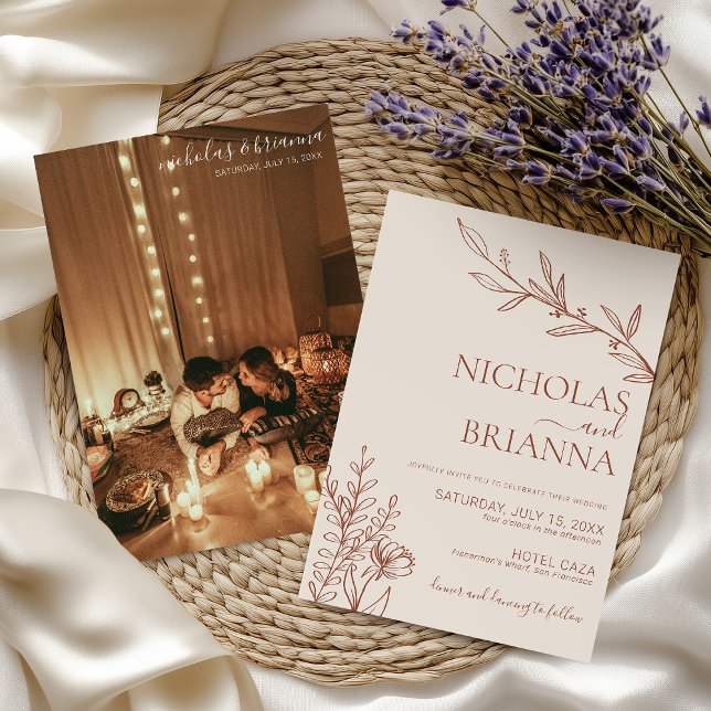 Boho Terracotta Burnt Orange Minimal Foto Hochzeit Einladung (Von Creator hochgeladen)