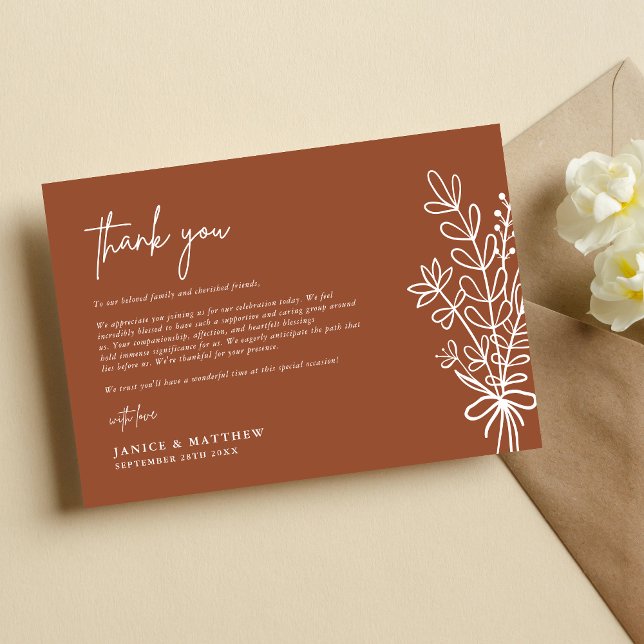 Boho Terracotta Burnt Orange Rustikale Hochzeit Dankeskarte (Von Creator hochgeladen)