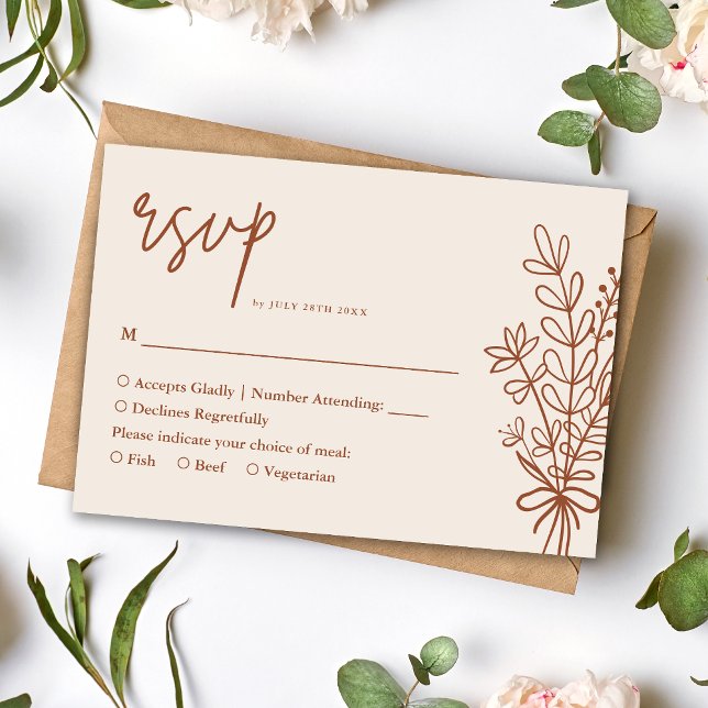 Boho Terracotta Burnt Orange Rustikale Hochzeit RSVP Karte (Von Creator hochgeladen)