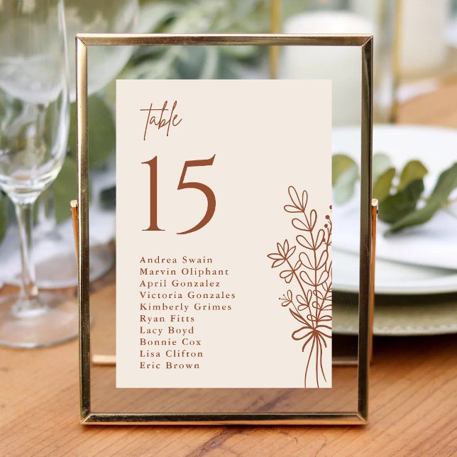 Boho Terracotta Burnt Orange Rustikale Hochzeit Tischnummer (Boho terracotta table number helps guests find seats while adding warm rustic charm.)