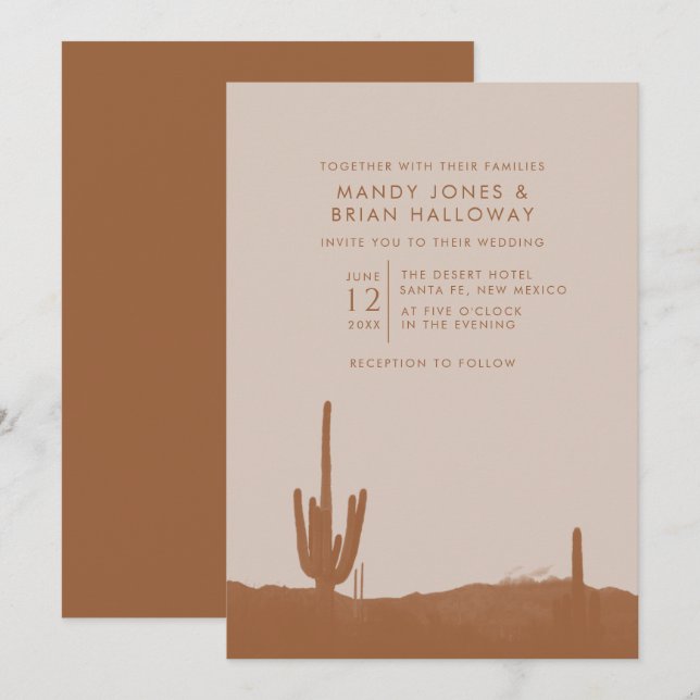 Boho Terracotta Cactus Desert Wedding Einladung (Vorne/Hinten)