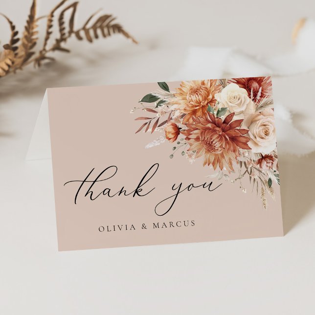 Boho Terracotta Dahlia Floral Elegante Hochzeit Dankeskarte (Von Creator hochgeladen)