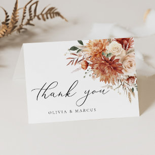 Boho Terracotta Dahlia Floral Elegante Hochzeit Dankeskarte
