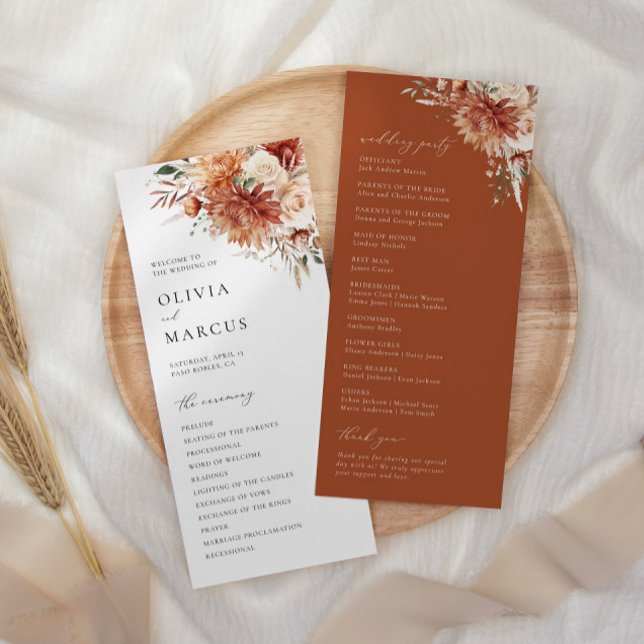 Boho Terracotta Dahlia Rose Wedding Programm (Von Creator hochgeladen)