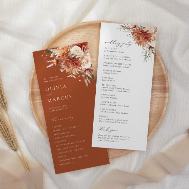 Boho Terracotta Dahlia Rose Wedding Programm (Von Creator hochgeladen)