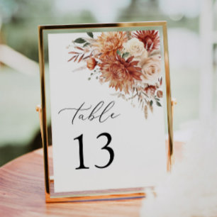 Boho Terracotta Dahlia Rose Wedding Tischnummer