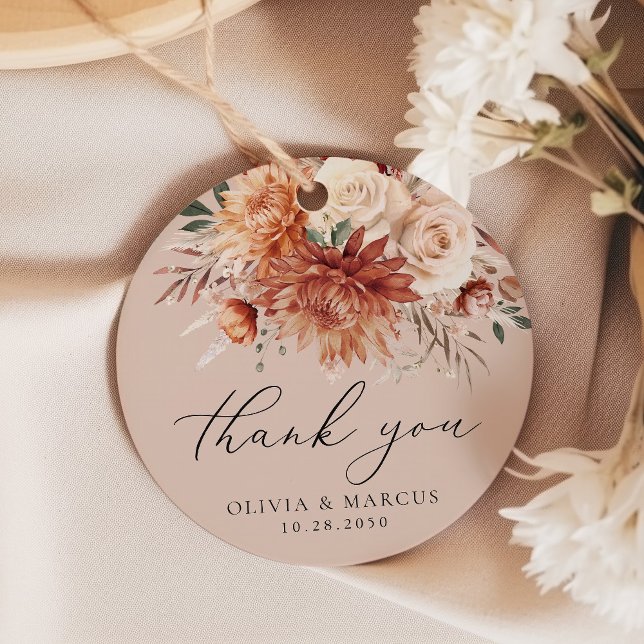 Boho Terracotta Dahlia Rose Wedding Vielen Dank Geschenkanhänger (Von Creator hochgeladen)