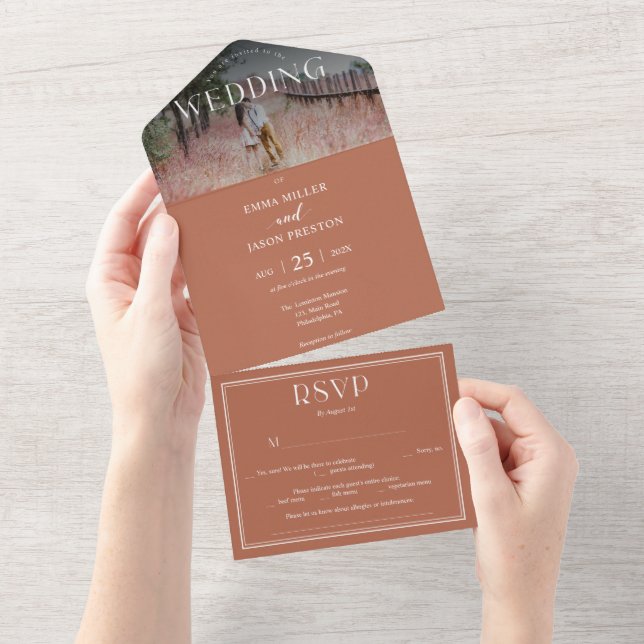 Boho Terracotta Faire-part de mariage avec photo (Déchirure)