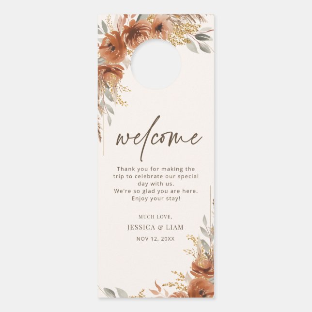 Boho Terracotta Fall Floral Wedding Nicht stören Türanhänger (Vorderseite)