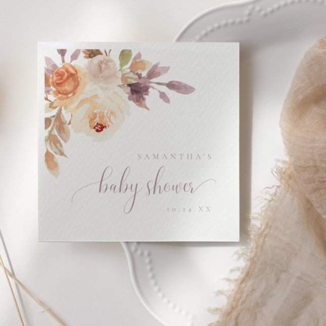 Boho Terracotta Floral Baby Shooting Paper Napkin Serviette (Von Creator hochgeladen)