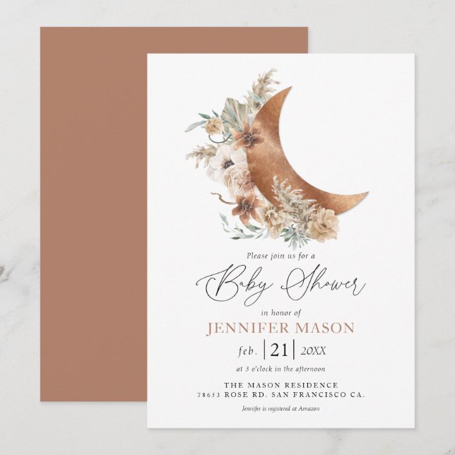 Boho Terracotta Floral Baby shower Invitation (Devant / Derrière)