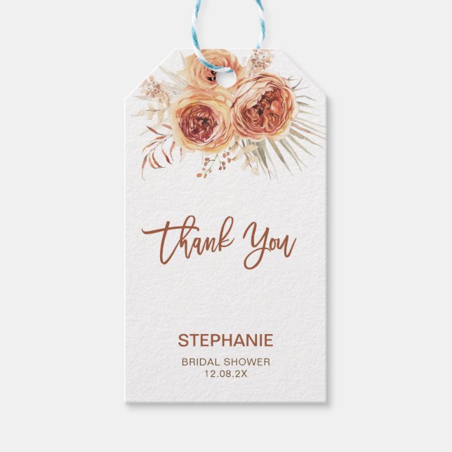 Boho Terracotta Floral Brautparty Vielen Dank Geschenkanhänger (Vorderseite)