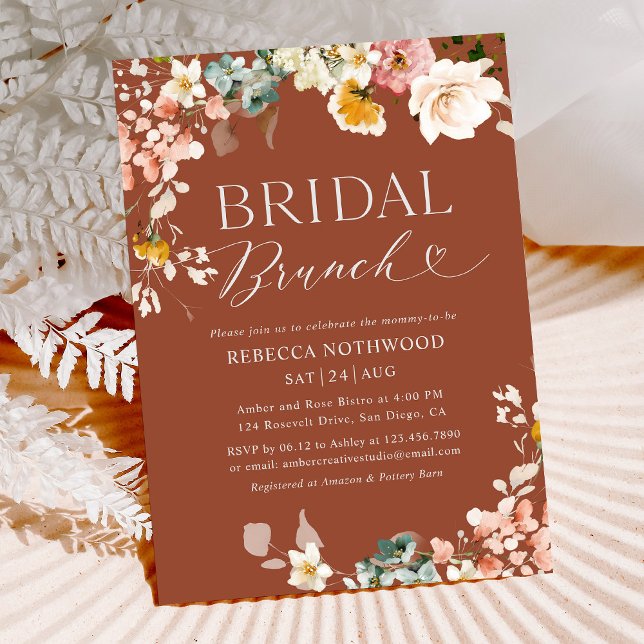 Boho Terracotta Floral Bridal Brunch Invitation (Créateur téléchargé)